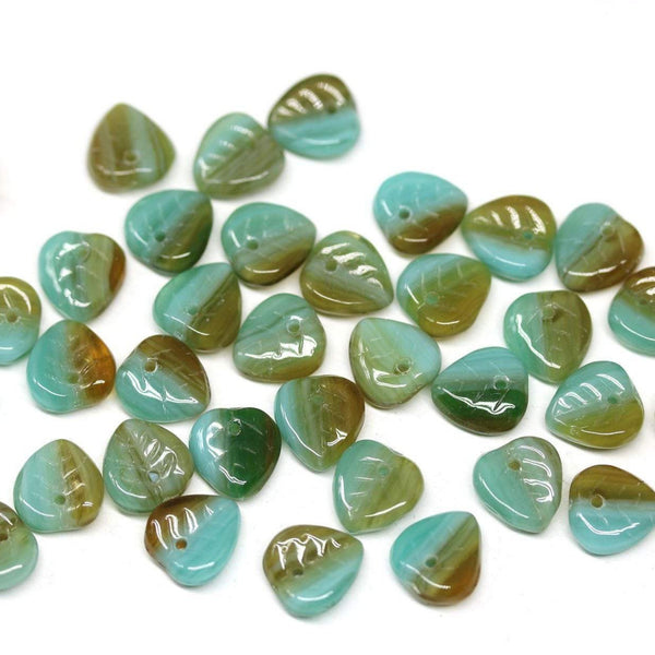 9mm Brown blue leaf beads, Heart shaped triangle leaf, Czech glass - 50pc