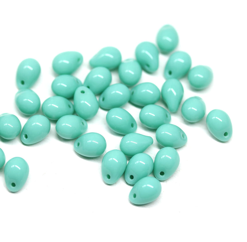 5x7mm Mint green Czech glass teardrop beads - 40Pc