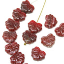 11x13mm Red maple leaf glass beads, Mixed red Czech glass leaves, 20Pc