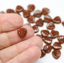 9mm Brown leaf beads, Heart shaped triangle leaf, Czech glass - 50pc
