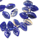 12x7mm Dark blue leaf beads, Mixed color Czech glass - 50pc