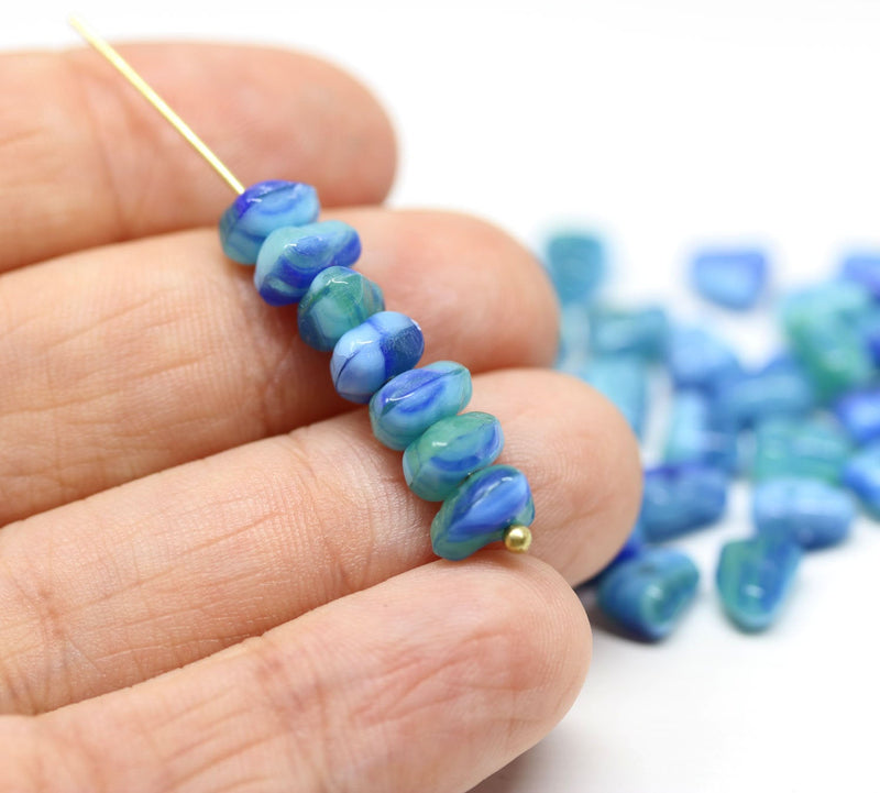 40pc Blue green triangle spacer beads, Czech glass - 5x7mm