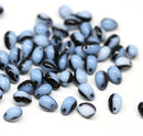 5x7mm Blue black teardrops, czech glass top drilled drop beads 40pc