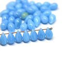 40pc Sky blue czech glass teardrop beads, pressed drop top drilled - 6x9mm
