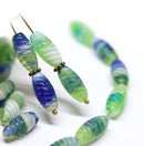 14x7mm Blue green beads mix, long barrel czech glass oval beads 25Pc