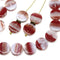 10mm white red coin czech glass beads, round tablet shape pressed beads 25Pc