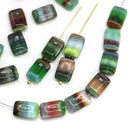 12x8mm Rectangle beads, czech glass beads in mixed green red color 20pc