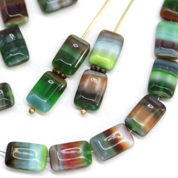 12x8mm Rectangle beads, czech glass beads in mixed green red color 20pc