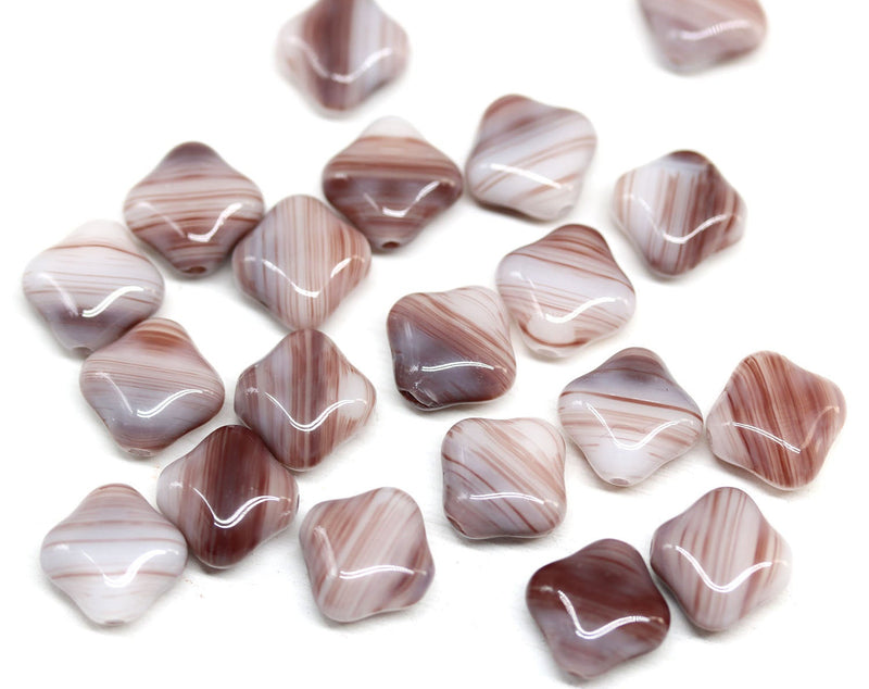 12mm Rhombus shape, Purple brown white mixed color - 20pc