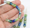 15x8mm Blue green bone shape czech glass long beads - 15Pc