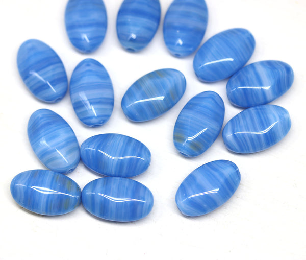 15x9mm Blue oval, Mixed blue yellow czech glass beads - 15pc