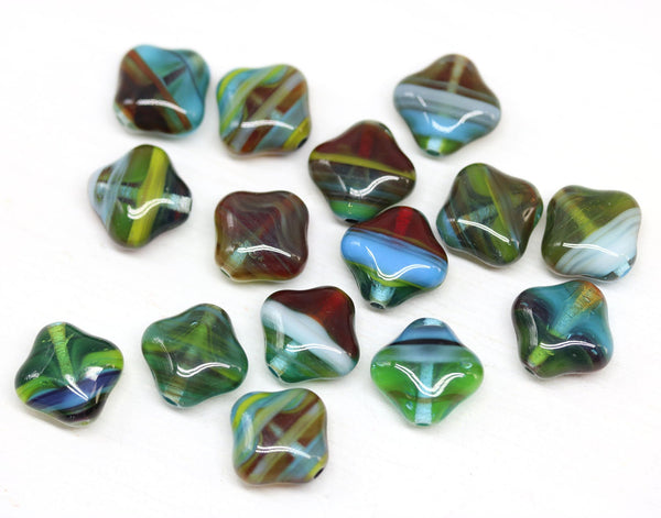 12mm Multicolored Rhombus shape,  mixed color beads -15pc