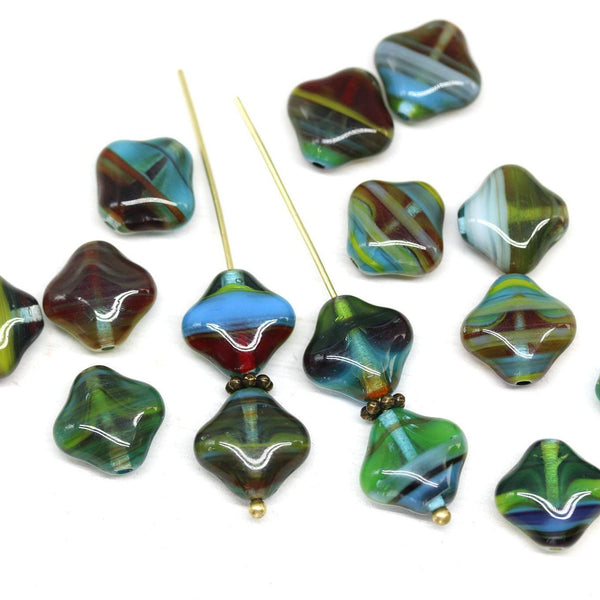 12mm Multicolored Rhombus shape,  mixed color beads -15pc