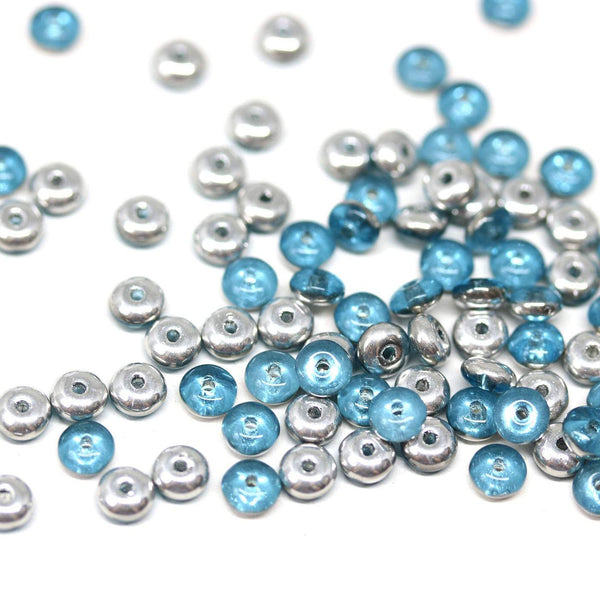 4mm Blue silver czech glass rondelle beads - approx. 130pc