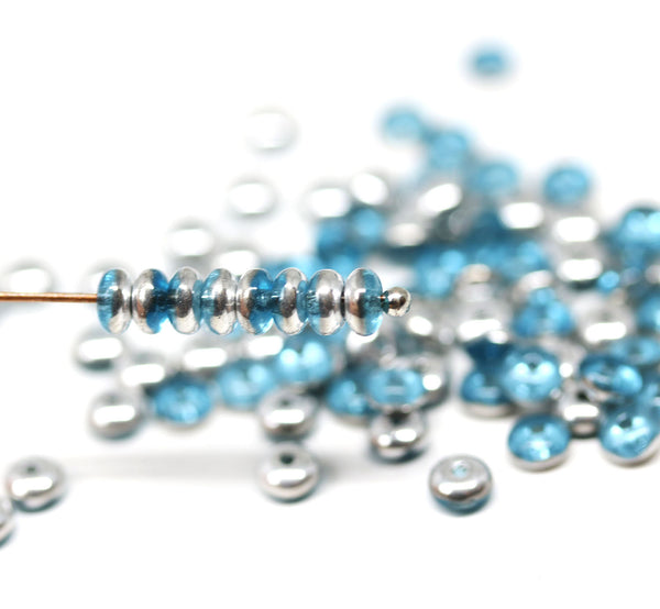 4mm Blue silver czech glass rondelle beads - approx. 130pc
