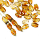 9x6mm Amber topaz Czech glass pressed barrel rice beads, 50pc