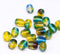 10x8mm Yellow green blue barrel czech glass beads, Mixed color 20Pc