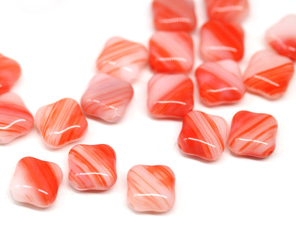 12mm Rhombus Light red white mixed color beads - 20pc