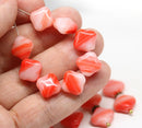 12mm Rhombus Light red white mixed color beads - 20pc