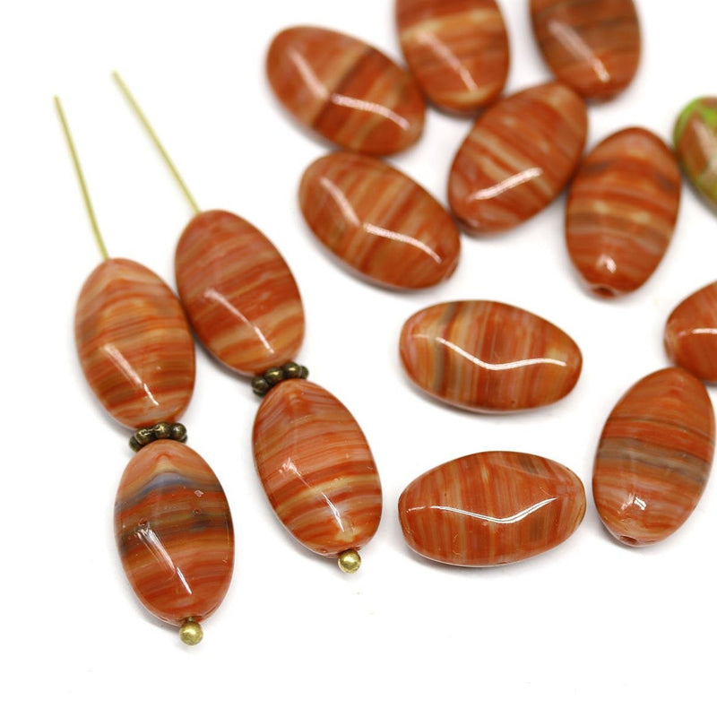 15x9mm Terracotta brown oval, mixed color rhombus beads - 15pc