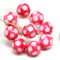 10mm Pink red czech glass fire polished faceted round cut beads with white spots 10Pc