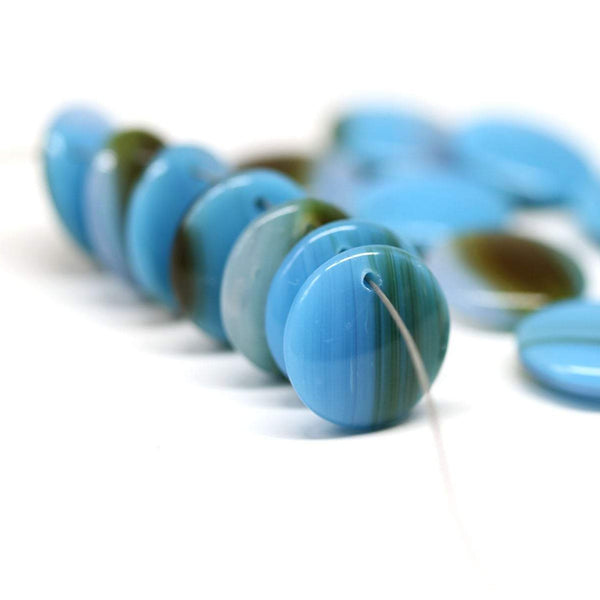 12mm Blue brown lentil czech glass round circle beads - 15Pc