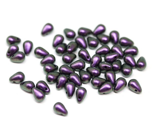 4x6mm Tiny metallic purple teardrops, Czech glass pressed drops - 50pc