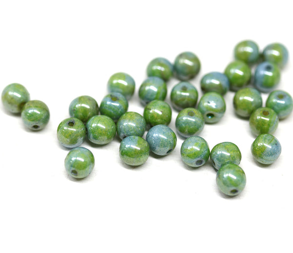 6mm Blue green druk round czech glass bead spacers - 30Pc