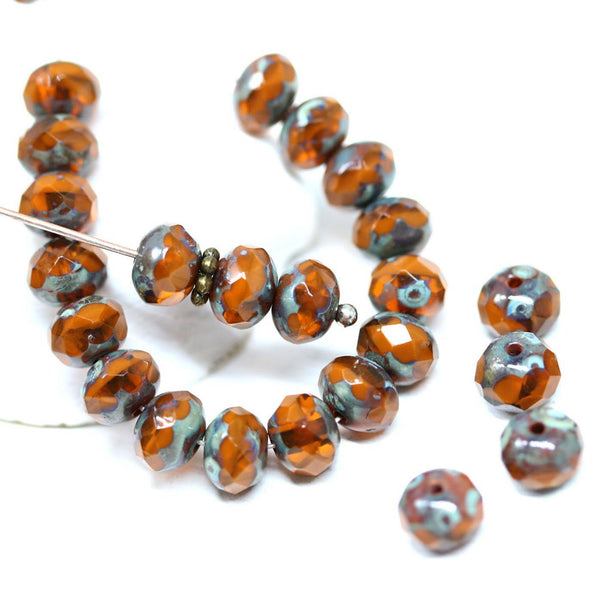 5x7mm Dark orange Czech glass rondelle spacers - 25pc