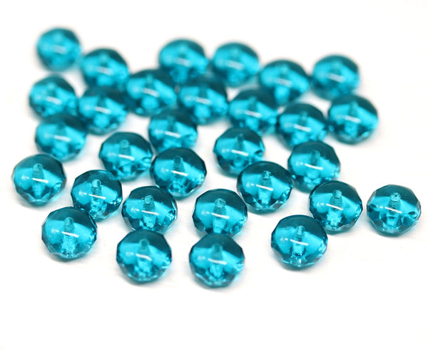 5x8mm Indicolite blue Czech glass beads, Fire polished gemstone cut rondels 30Pc