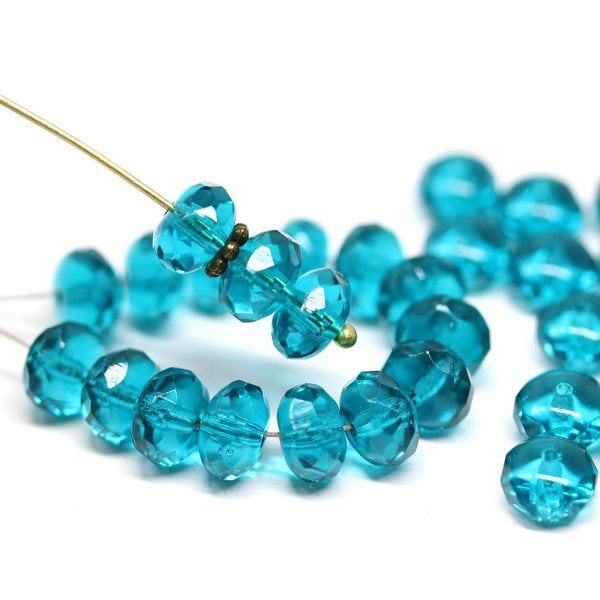 4x7mm Indicolite blue czech glass rondelle beads - 25pc