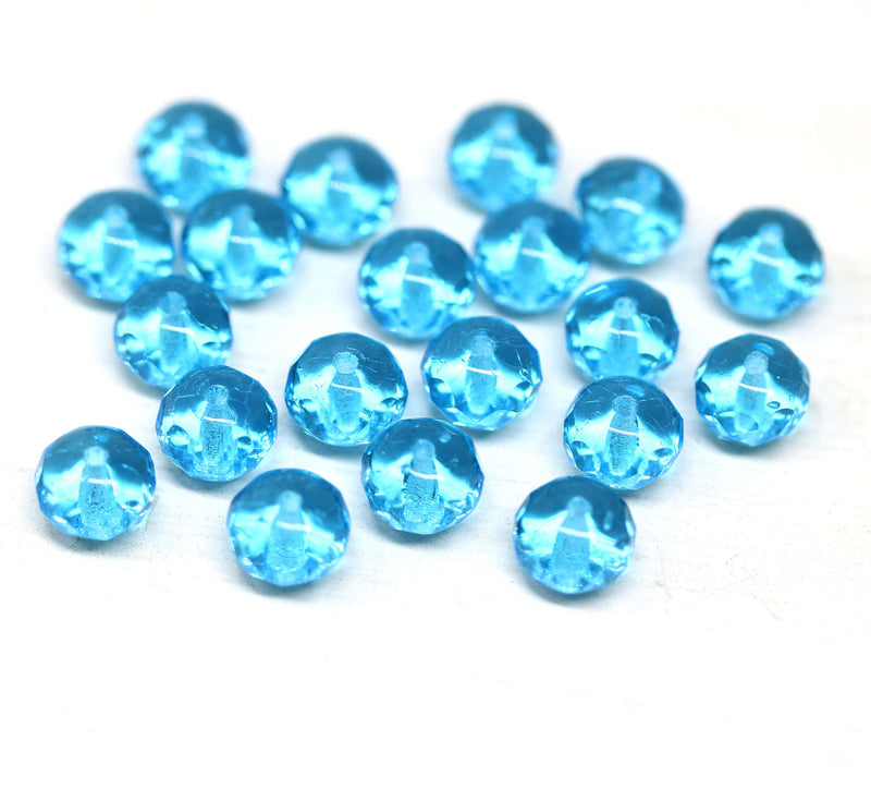 40pc Aqua blue czech glass rondelle spacers, fire polished - 5x7mm