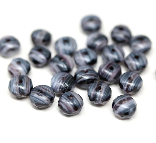 4x7mm Black and white czech glass rondelle beads - 25pc