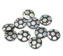 12mm Black lentil, AB decor czech glass round beads - 10Pc