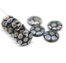 12mm Black lentil, AB decor czech glass round beads - 10Pc