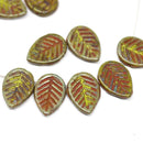 12x16mm Picasso finish czech glass leaf beads, side drilled 6pc