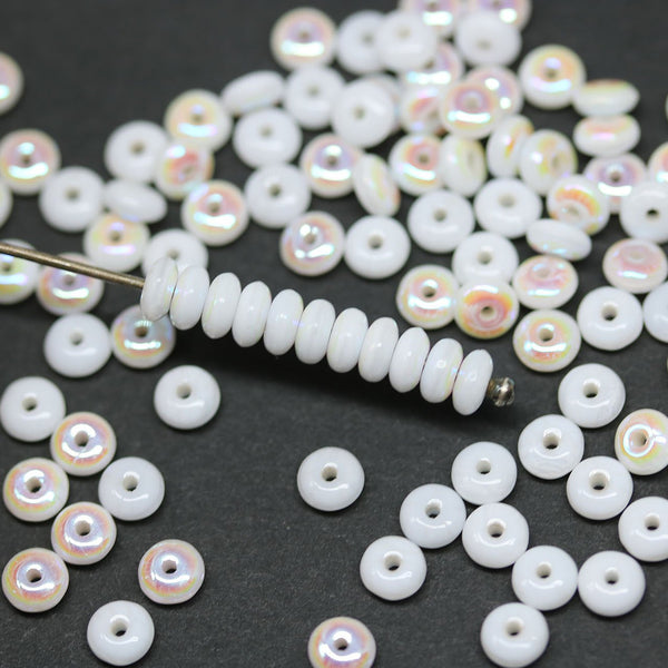 4mm White czech glass rondelle spacer beads - approx. 130pc