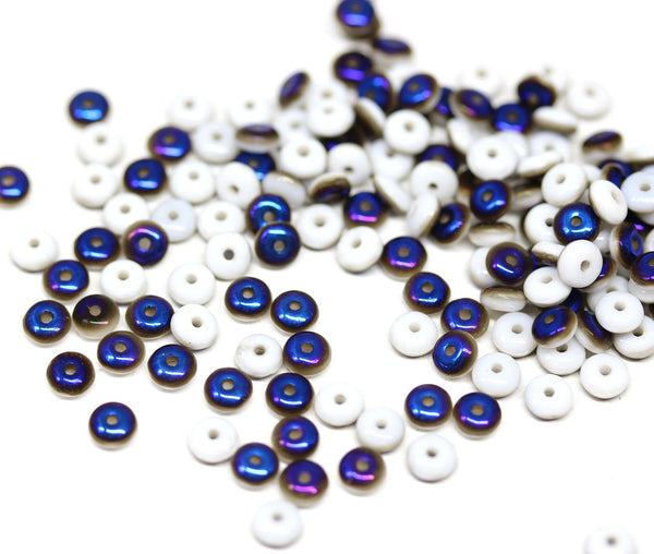 4mm White czech glass rondelle spacer beads - approx. 130pc