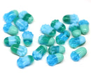 12x8mm Blue green tulip beads, Czech glass flower - 20Pc