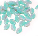 12x7mm Opal green pink leaf beads, Czech glass pressed - 40pc
