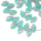 12x7mm Opal green pink leaf beads, Czech glass pressed - 40pc