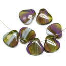 8Pc Czech glass shell beads, Olive green purple seashell - 9mm