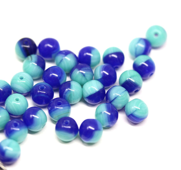 6mm Blue green czech glass round beads, druk pressed spacers 50Pc