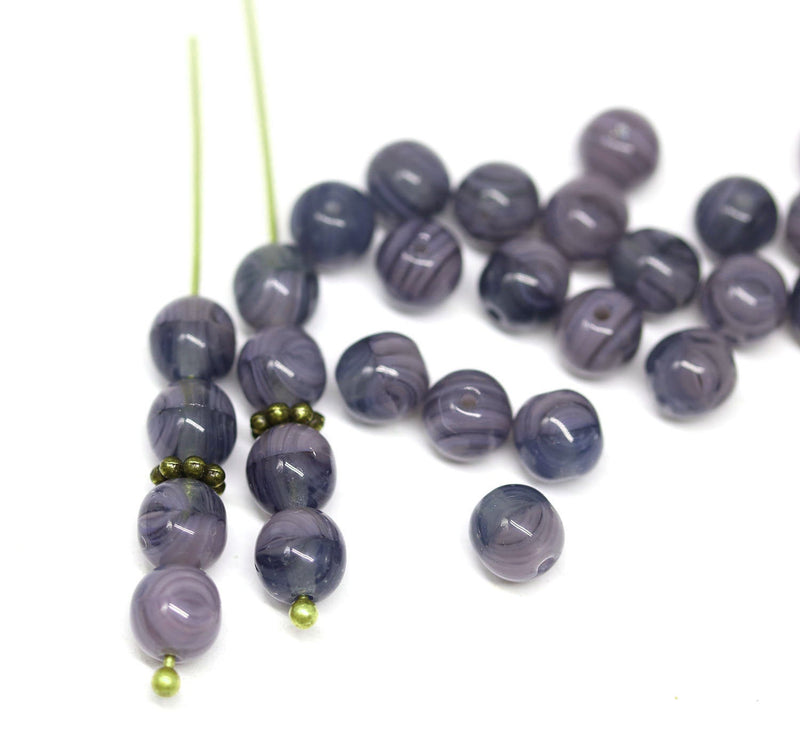 6mm Dark blue purple czech glass round beads, druk pressed spacers 50Pc