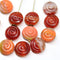 12Pc Red orange shell beads, Czech glass seashell nautilus