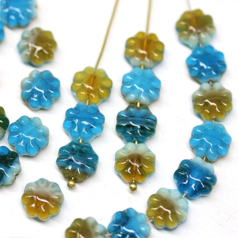9mm Brown blue czech glass daisy flower bead for jewelry making 20Pc