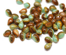 70pc Brown green teardrops, czech glass top drilled drop beads - 5x7mm
