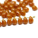 70pc Light brown teardrops, czech glass top drilled drop beads - 5x7mm