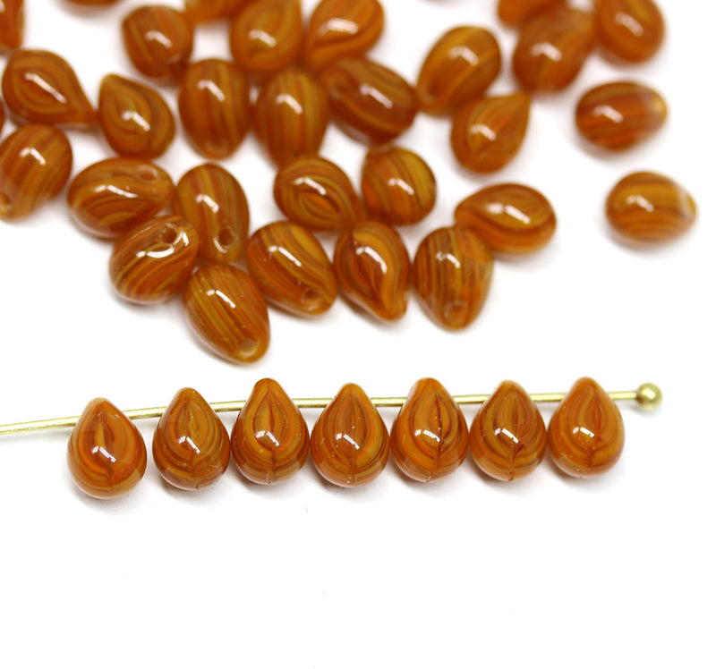 70pc Light brown teardrops, czech glass top drilled drop beads - 5x7mm
