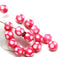 8mm Pink red czech glass fire polished faceted round cut beads with white spots 15Pc